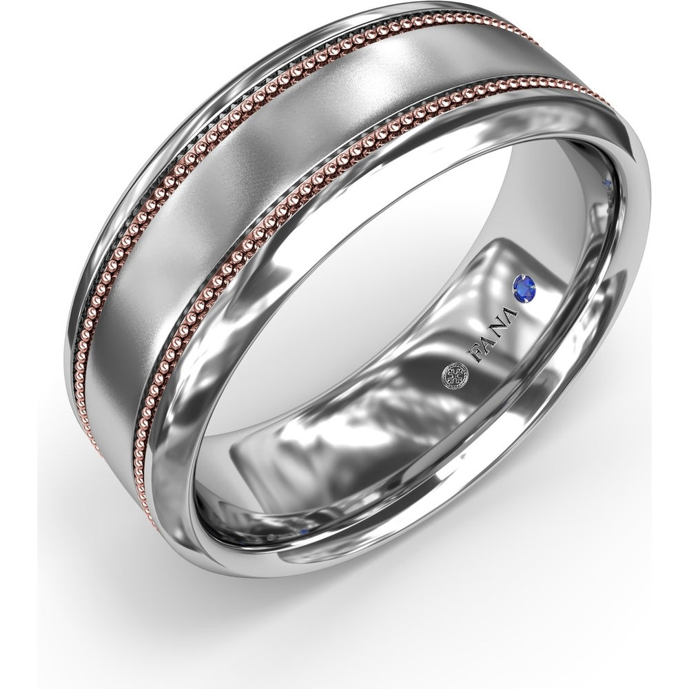 8mm Men's Band with Milgrain Edges and Sandblast Finish by Fana