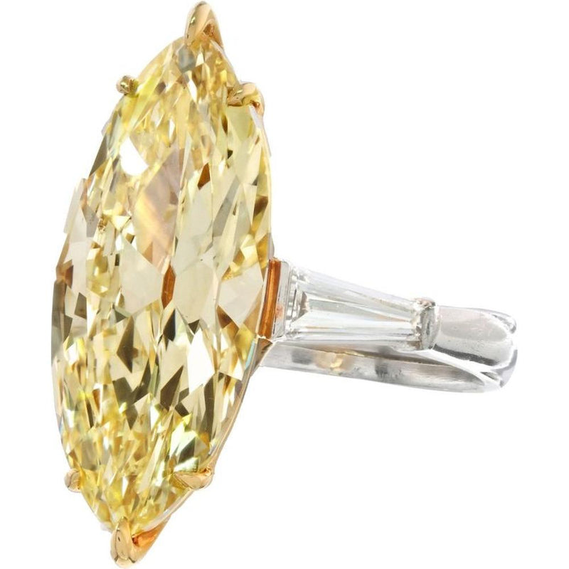 9.33 Carat Fancy Light Yellow Marquise Diamond Engagement Ring in Platinum & 18K Yellow Gold