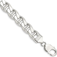 925 Sterling Silver 10.8mm Diamond-Cut Flat Anchor Curb Chain Bracelet - 8" Length by Lumare Gioia