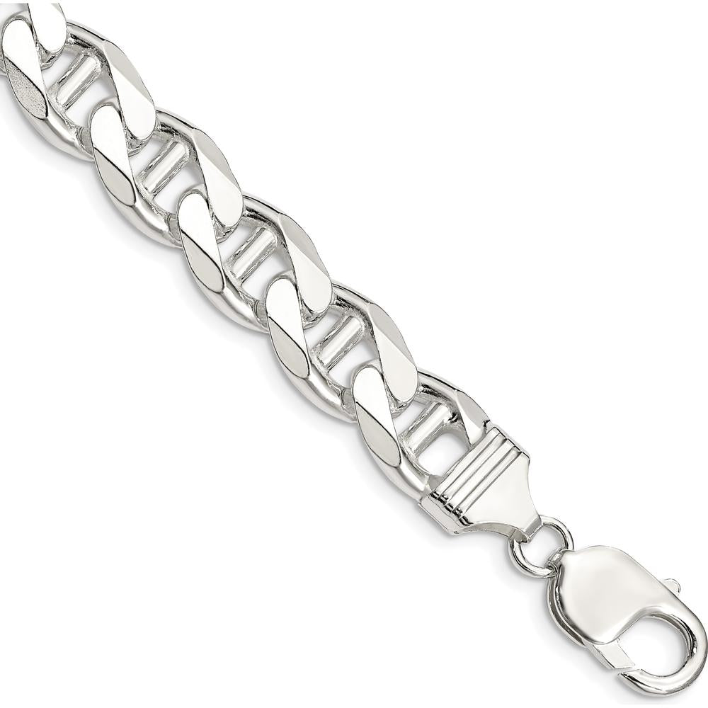 925 Sterling Silver 10.8mm Diamond-Cut Flat Anchor Curb Chain Bracelet - 8" Length by Lumare Gioia