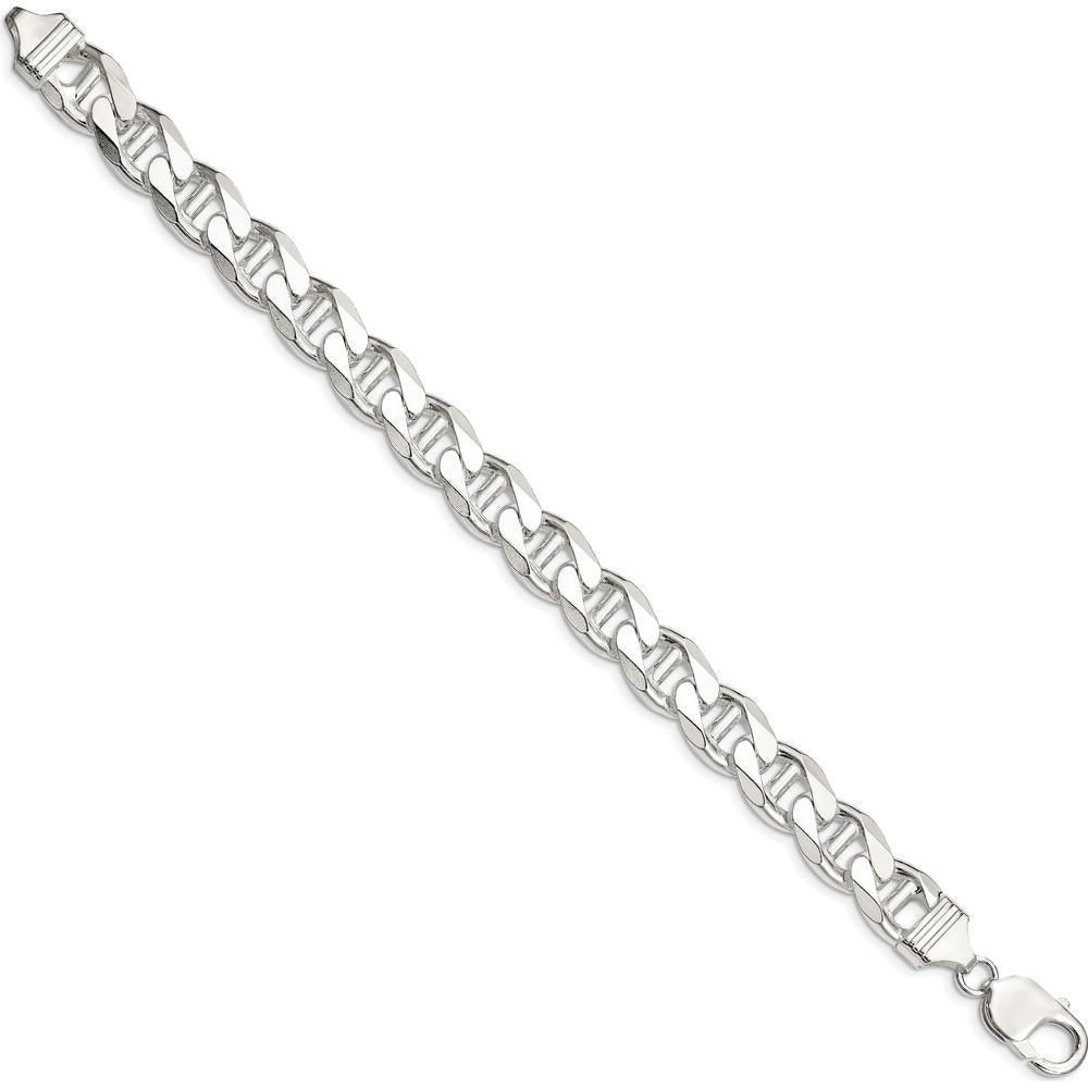 925 Sterling Silver 10.8mm Diamond-Cut Flat Anchor Curb Chain Bracelet - 8" Length by Lumare Gioia