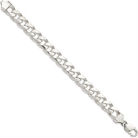 925 Sterling Silver 10" Domed Curb Chain Bracelet with Diamond-Cut Links by Lumare Gioia