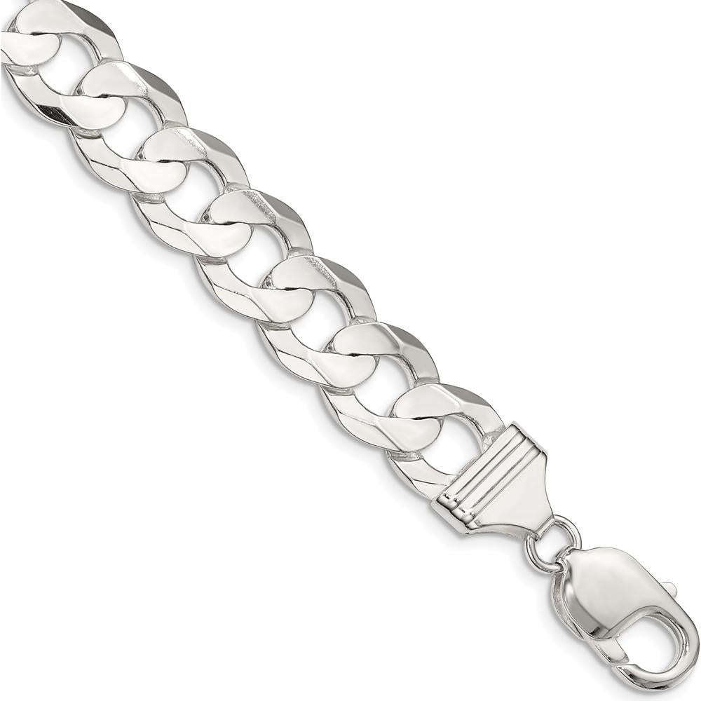 925 Sterling Silver 11.9mm Concave Beveled Curb Chain Bracelet - 8 Inch by Lumare Gioia
