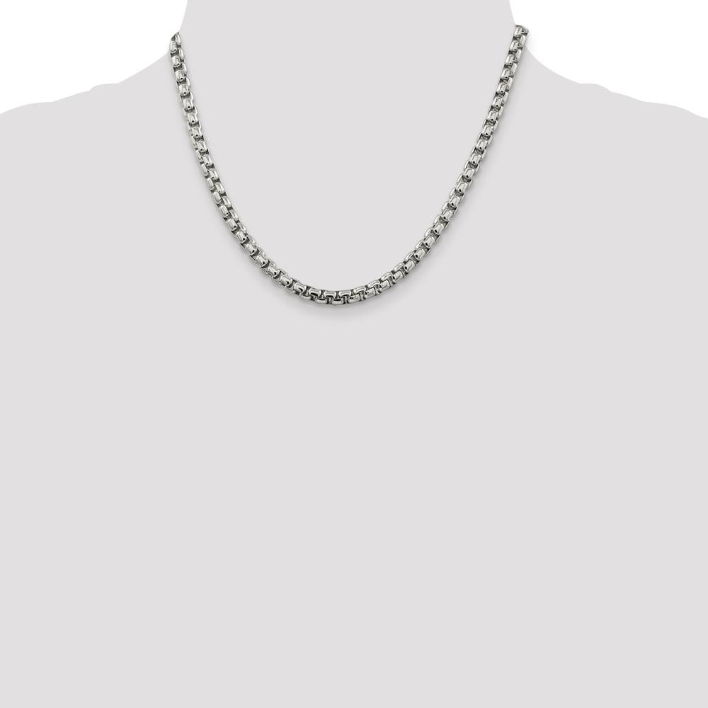 925 Sterling Silver 18" 5.2mm Round Box Chain Necklace - Polished Finish with Lobster Clasp by Lumare Gioia