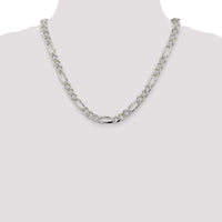 925 Sterling Silver 20" 8mm Pavé Flat Figaro Chain - Polished Finish by Lumare Gioia