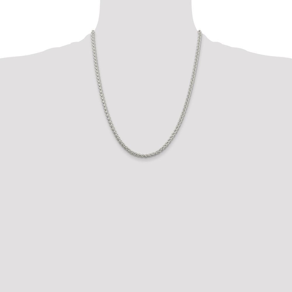 925 Sterling Silver 22" 4mm Round Spiga Chain with Polished Finish by Lumare Gioia