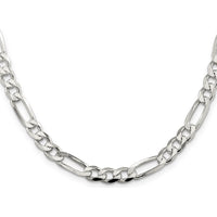 925 Sterling Silver 22" 7mm Pavé Flat Figaro Chain Necklace by Lumare Gioia