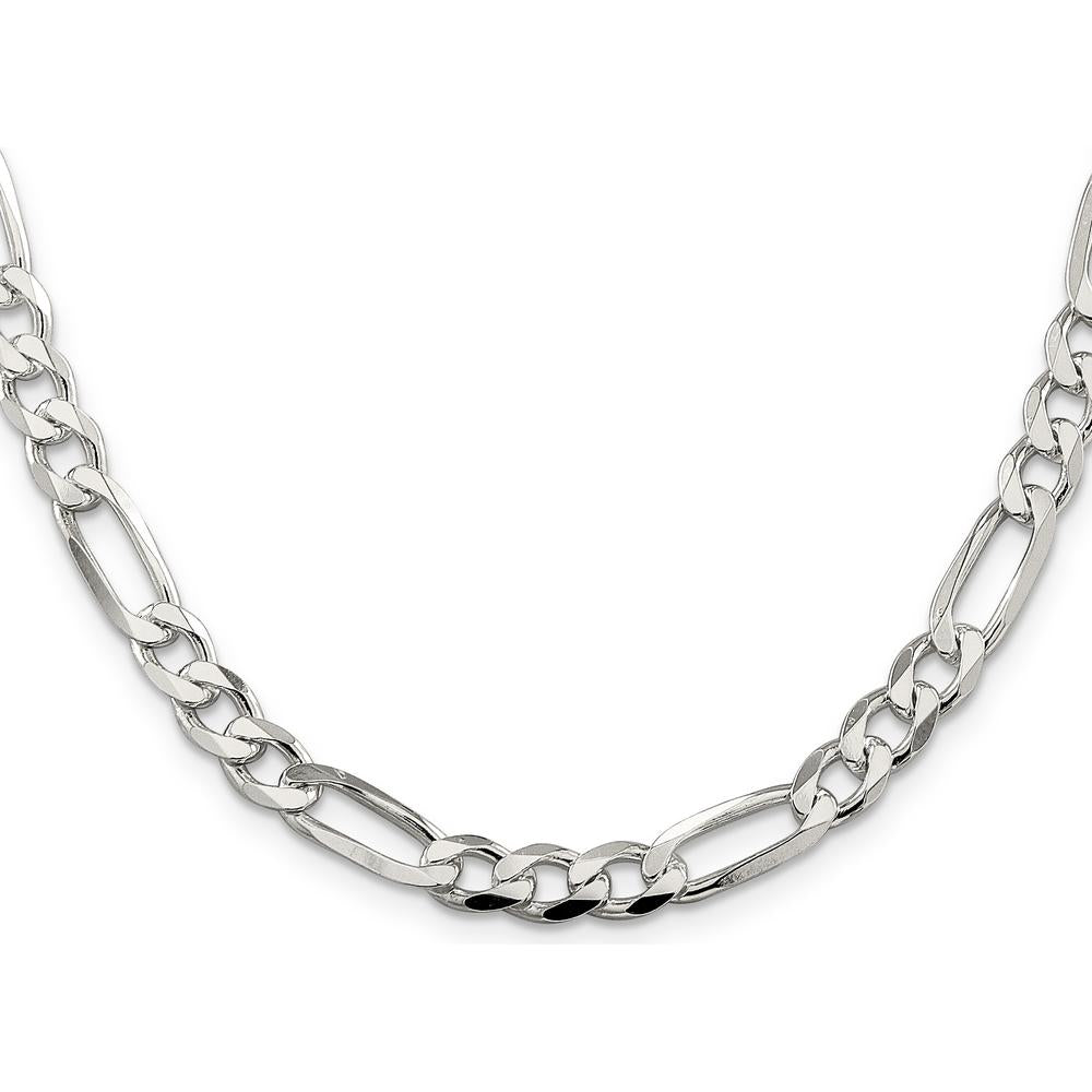 925 Sterling Silver 22" 7mm Pavé Flat Figaro Chain Necklace by Lumare Gioia