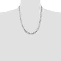 925 Sterling Silver 22" 7mm Pavé Flat Figaro Chain Necklace by Lumare Gioia