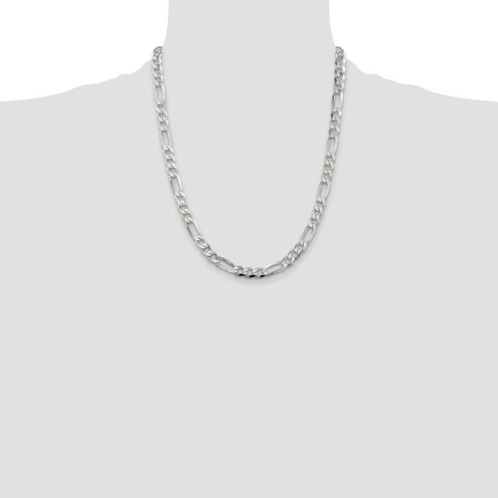 925 Sterling Silver 22" 7mm Pavé Flat Figaro Chain Necklace by Lumare Gioia