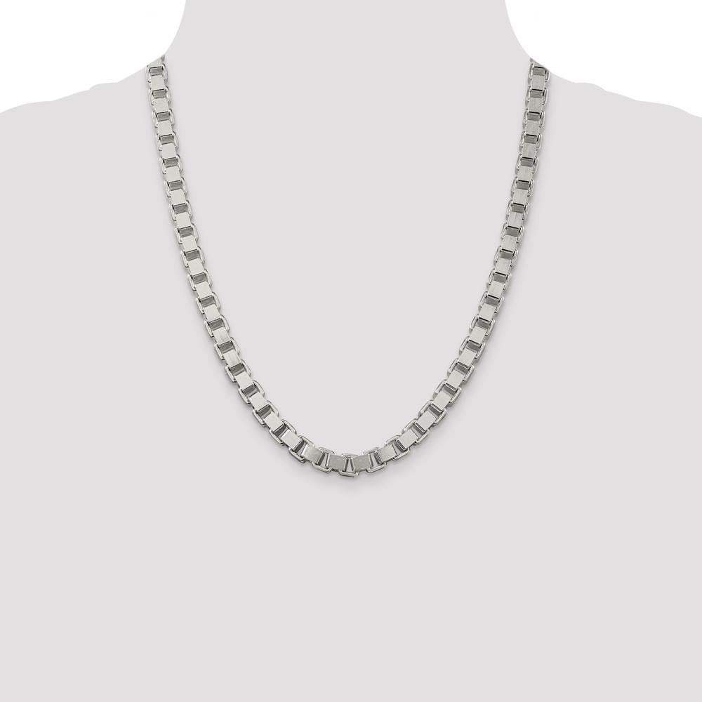 925 Sterling Silver 22" 7mm Polished Box Chain Necklace with Lobster Clasp by Lumare Gioia