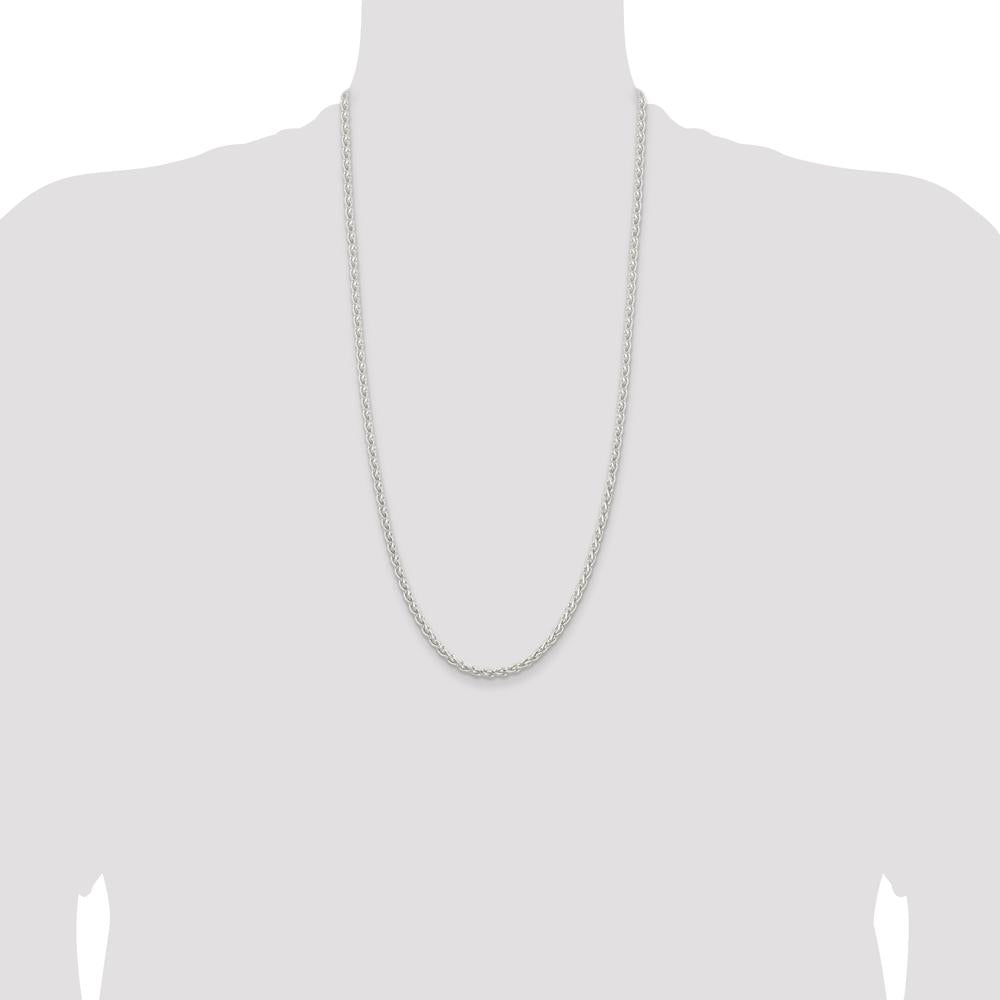 925 Sterling Silver 28" 3.7mm Round Spiga Chain with Lobster Clasp by Lumare Gioia