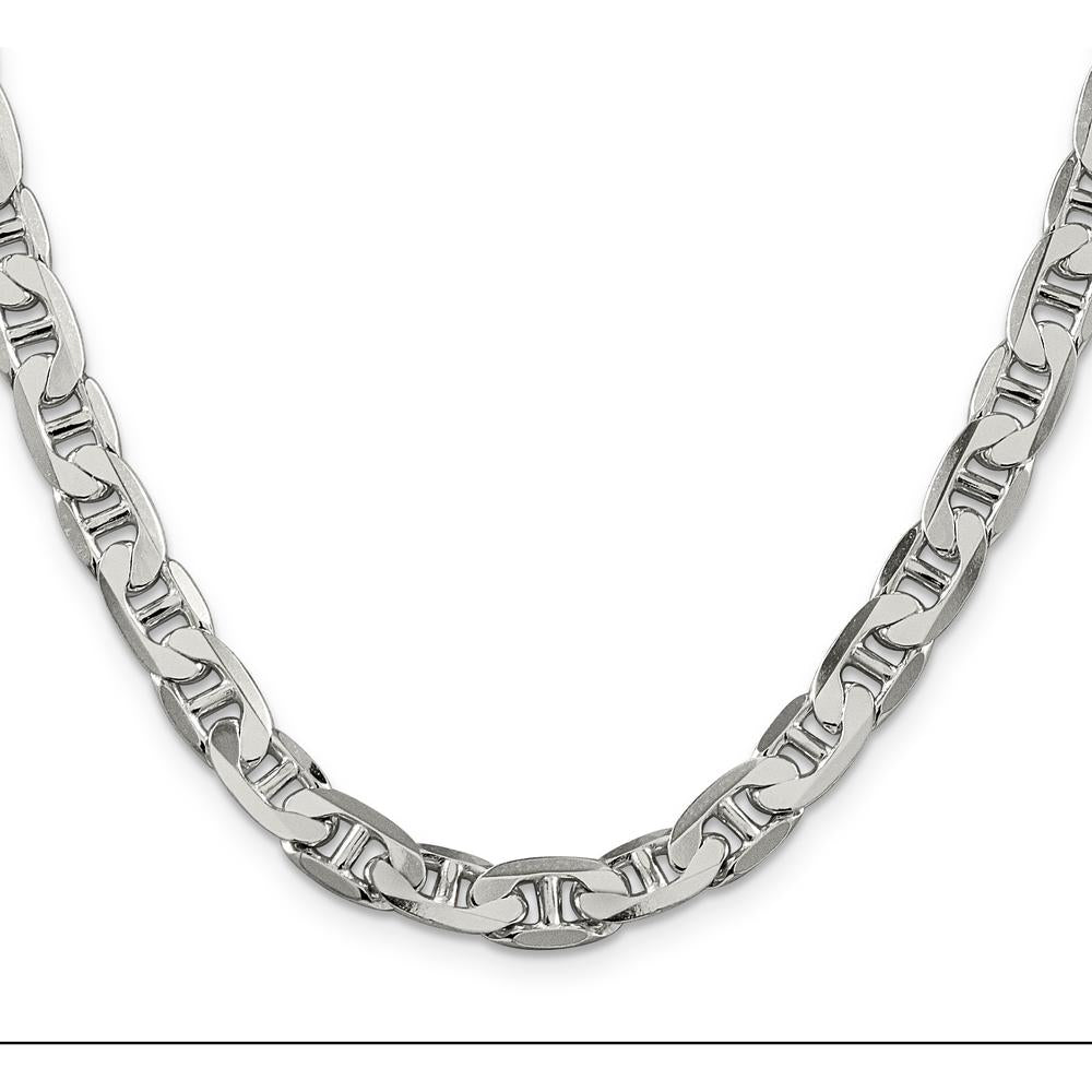 925 Sterling Silver 28" 7mm Flat Anchor Chain Necklace - Polished Finish by Lumare Gioia