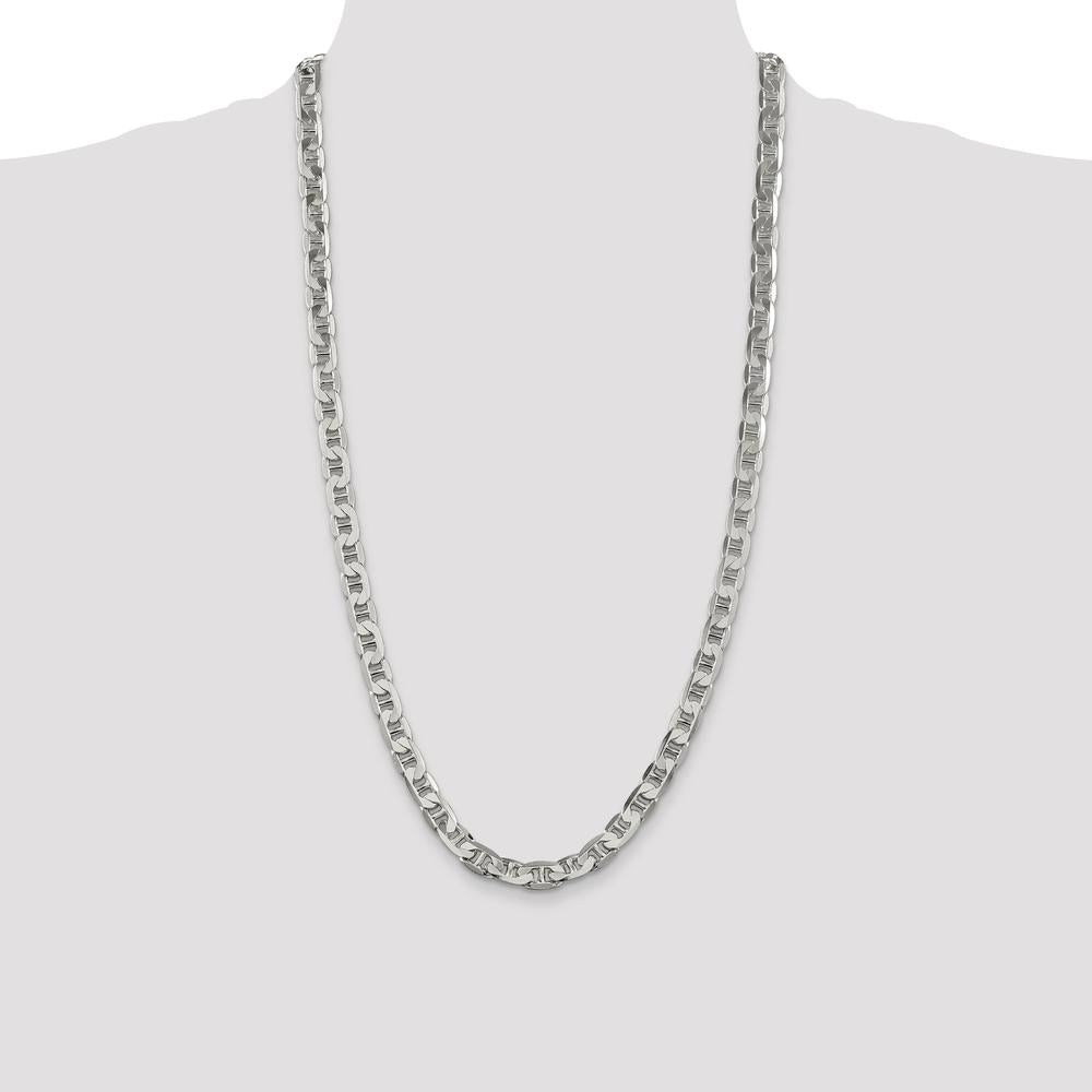 925 Sterling Silver 28" 7mm Flat Anchor Chain Necklace - Polished Finish by Lumare Gioia
