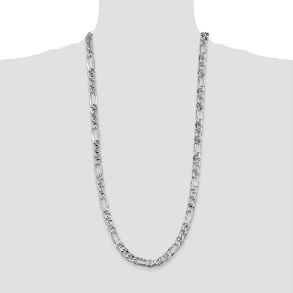 925 Sterling Silver 30" Polished Figaro Anchor Chain Necklace for Men by Lumare Gioia