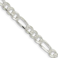925 Sterling Silver 5.5mm Pavé Flat Figaro Chain Necklace - 30 Inches by Lumare Gioia