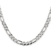 925 Sterling Silver 5.5mm Pavé Flat Figaro Chain Necklace - 30 Inches by Lumare Gioia