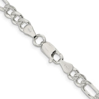 925 Sterling Silver 5.5mm Pavé Flat Figaro Chain Necklace - 30 Inches by Lumare Gioia