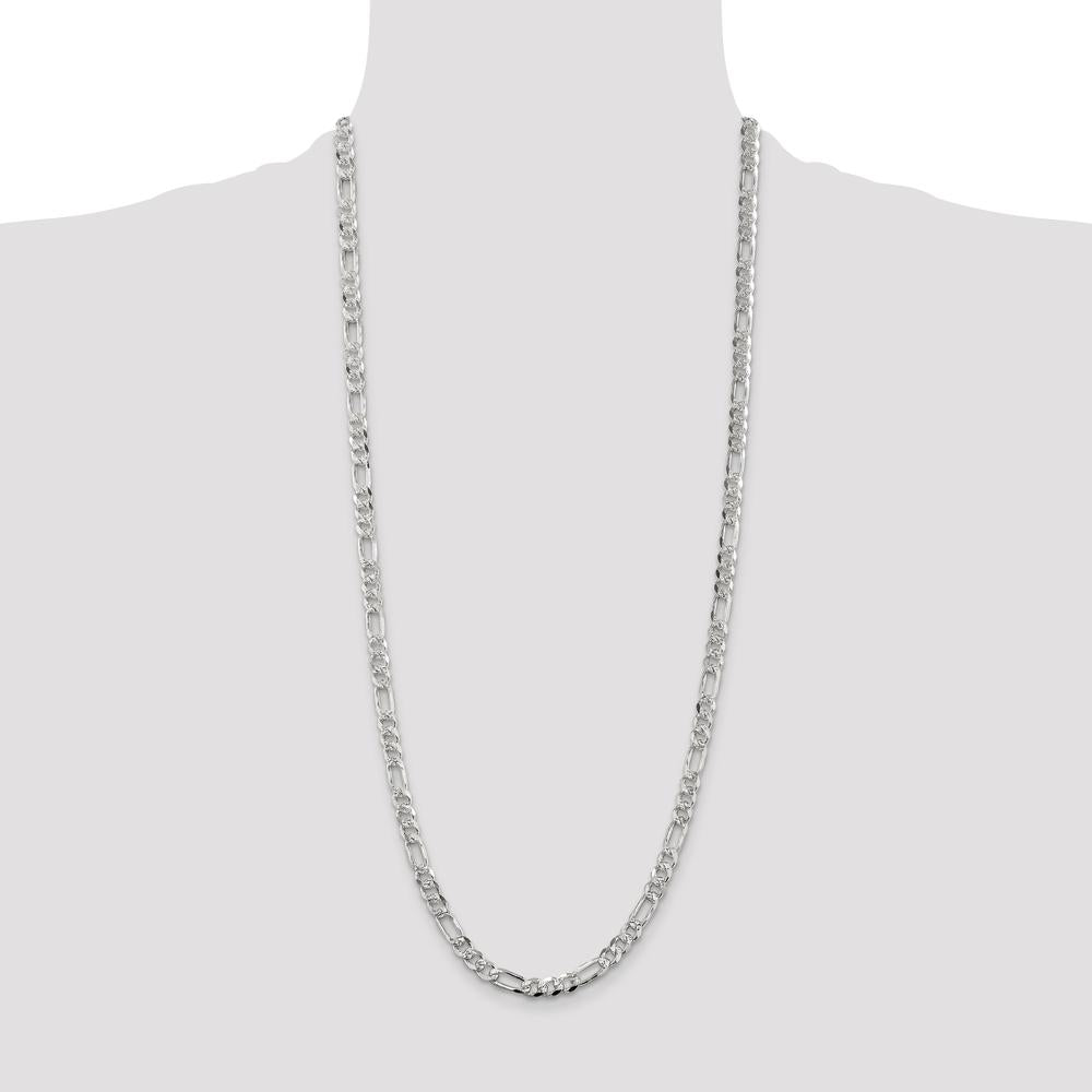 925 Sterling Silver 5.5mm Pavé Flat Figaro Chain Necklace - 30 Inches by Lumare Gioia