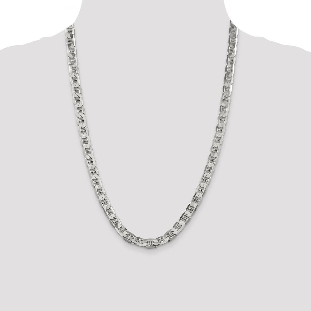925 Sterling Silver 7mm Flat Anchor Chain Necklace - 24 Inch by Lumare Gioia
