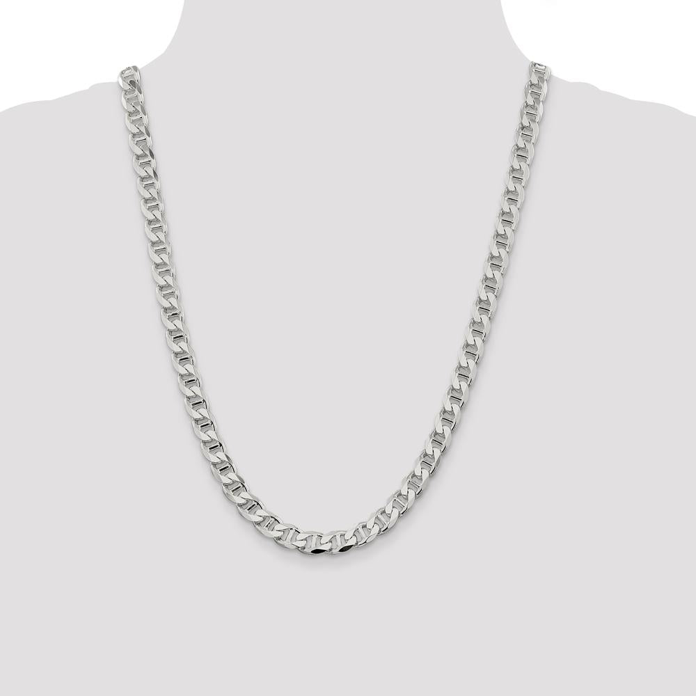925 Sterling Silver 8.25mm Diamond-Cut Flat Anchor Curb Chain - 24 Inches by Lumare Gioia