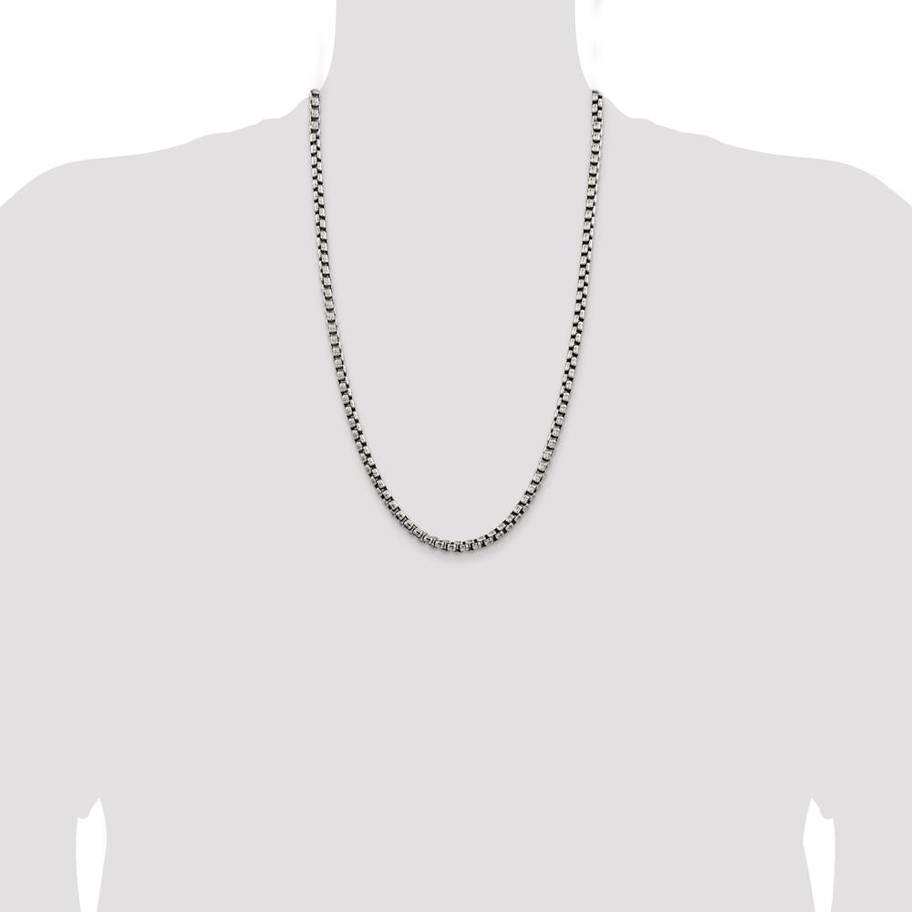 925 Sterling Silver Antiqued 5.2mm Round Box Chain - 26 Inches by Lumare Gioia