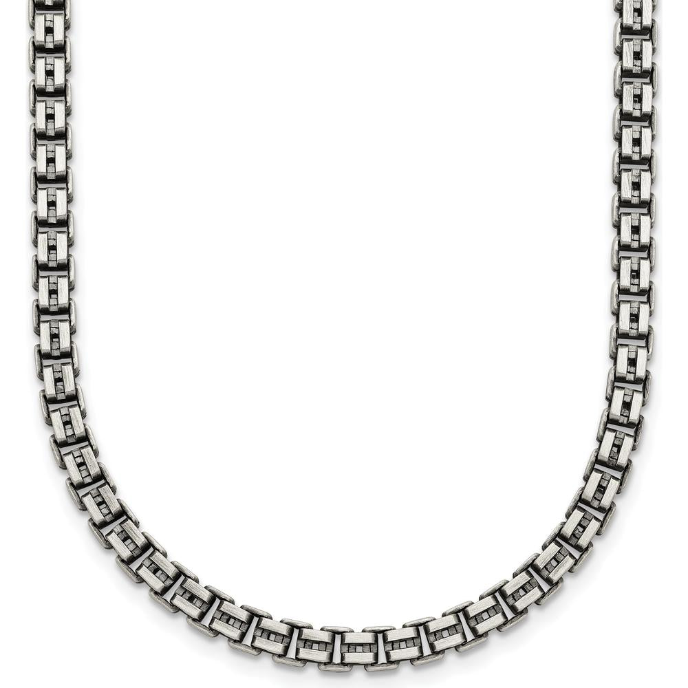 925 Sterling Silver Antiqued Brushed 19.75" Box Link Chain Necklace by Lumare Gioia