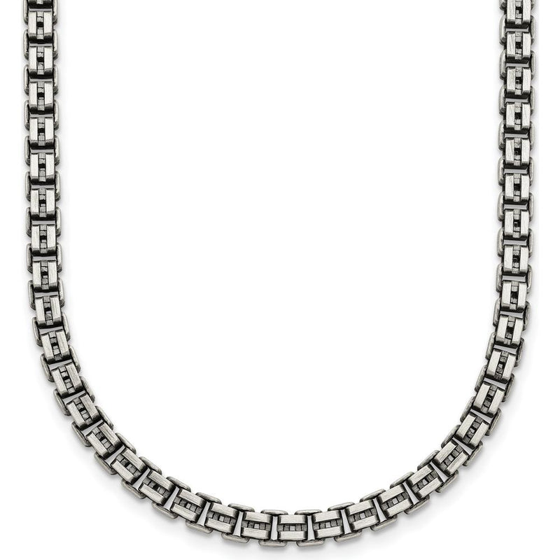 925 Sterling Silver Antiqued Brushed 19.75" Box Link Chain Necklace by Lumare Gioia