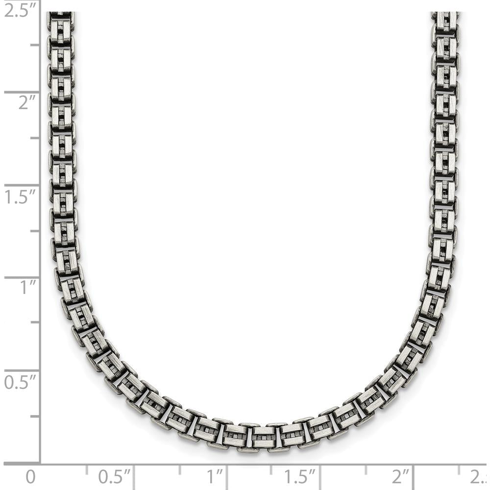 925 Sterling Silver Antiqued Brushed 19.75" Box Link Chain Necklace by Lumare Gioia