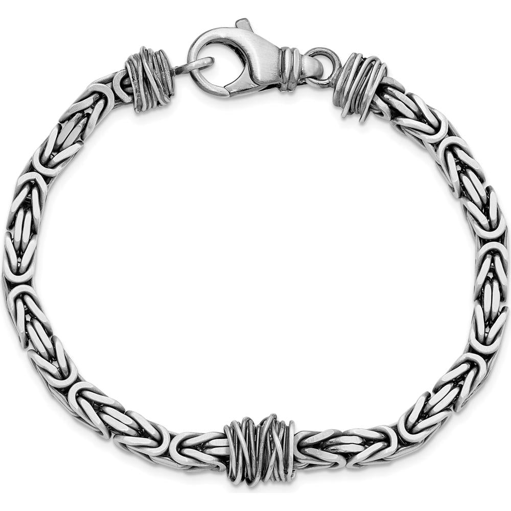925 Sterling Silver Antiqued Brushed Byzantine Chain Bracelet - 8.5" Length by Lumare Gioia