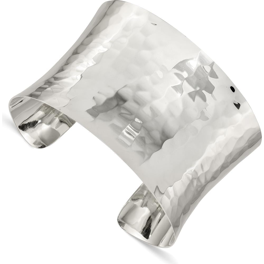 925 Sterling Silver Hammered Cuff Bangle - 39.5mm Width by Lumare Gioia