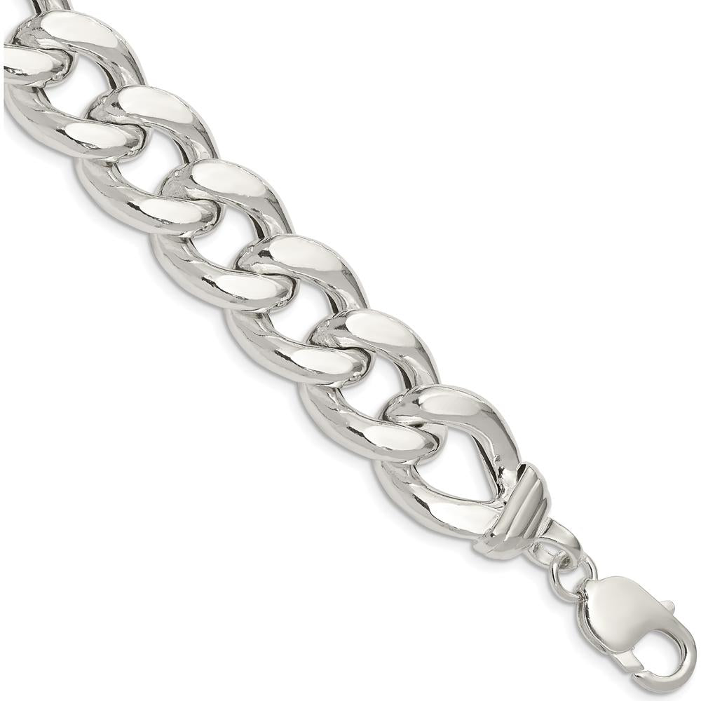 925 Sterling Silver Hollow Polished Curb Bracelet - 9" Length by Lumare Gioia