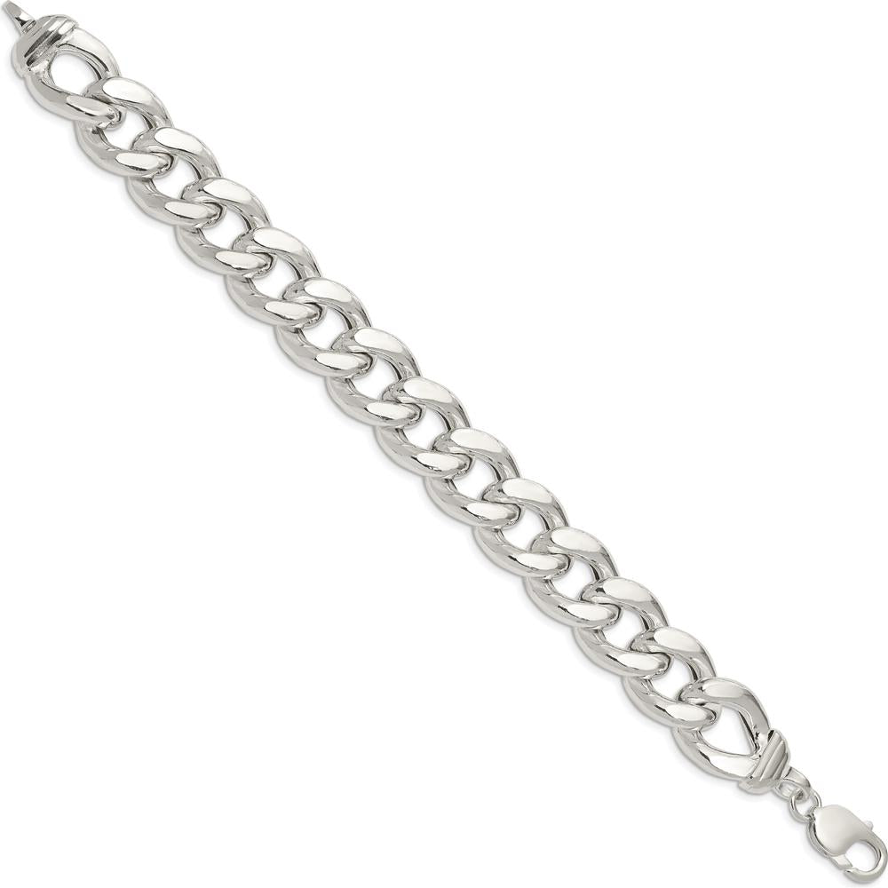 925 Sterling Silver Hollow Polished Curb Bracelet - 9" Length by Lumare Gioia