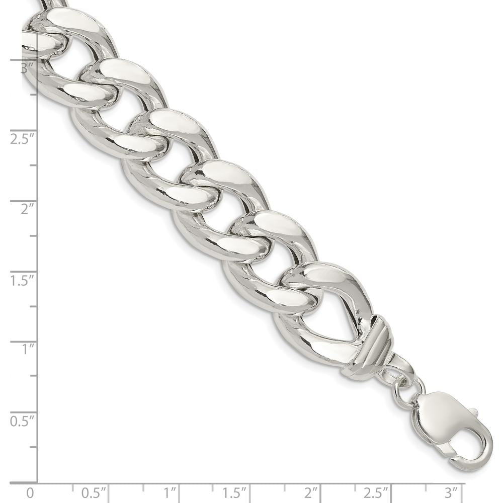 925 Sterling Silver Hollow Polished Curb Bracelet - 9" Length by Lumare Gioia