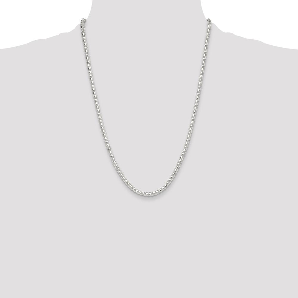 925 Sterling Silver Polished 4mm Round Box Chain Necklace - 24 inches by Lumare Gioia