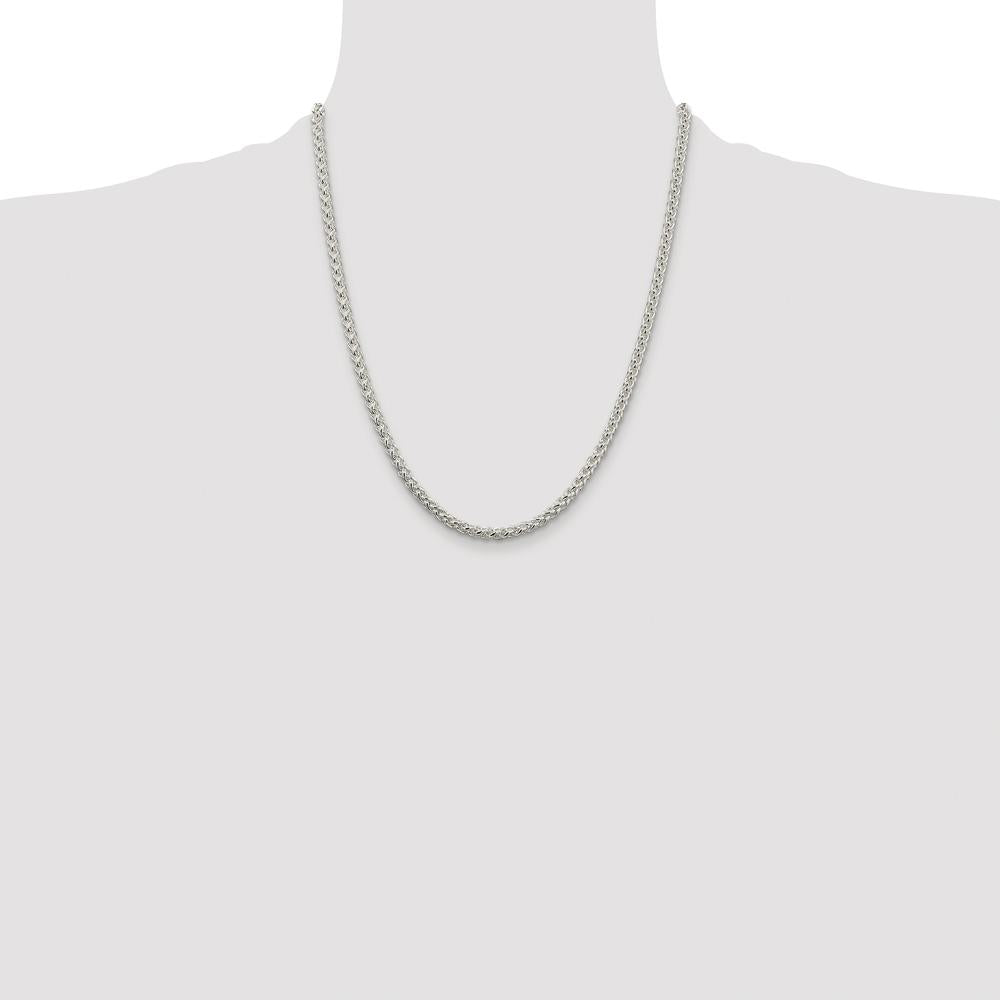 925 Sterling Silver Rhodium-Plated 22" 4mm Round Spiga Chain Necklace by Lumare Gioia