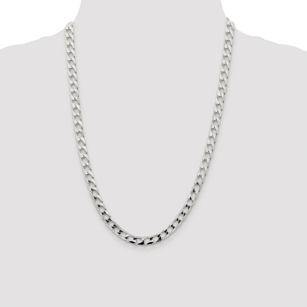 925 Sterling Silver Rhodium-Plated 24" Diamond-Cut Square Curb Chain by Lumare Gioia