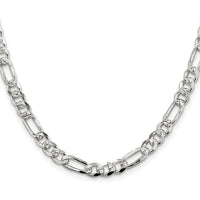 925 Sterling Silver Rhodium-Plated 28" Pave Flat Figaro Chain - 5.5mm Width by Lumare Gioia