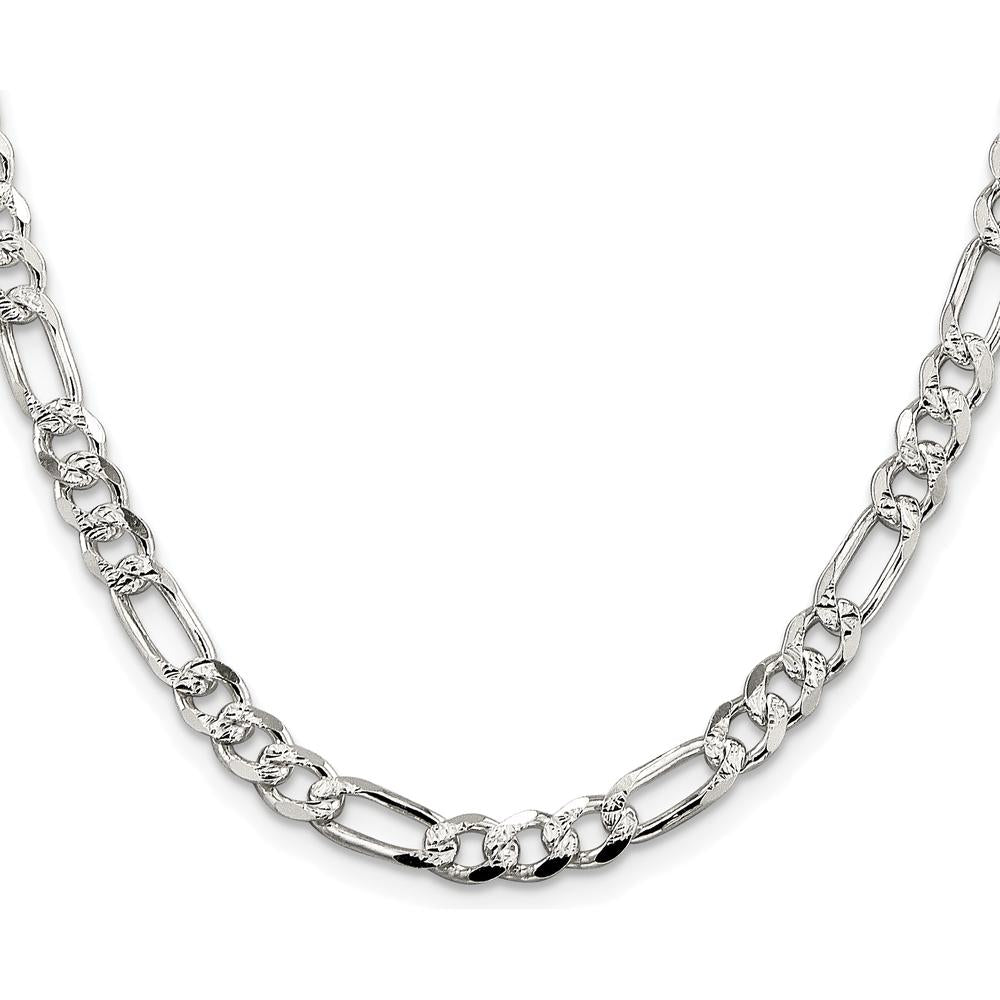 925 Sterling Silver Rhodium-Plated 28" Pave Flat Figaro Chain - 5.5mm Width by Lumare Gioia