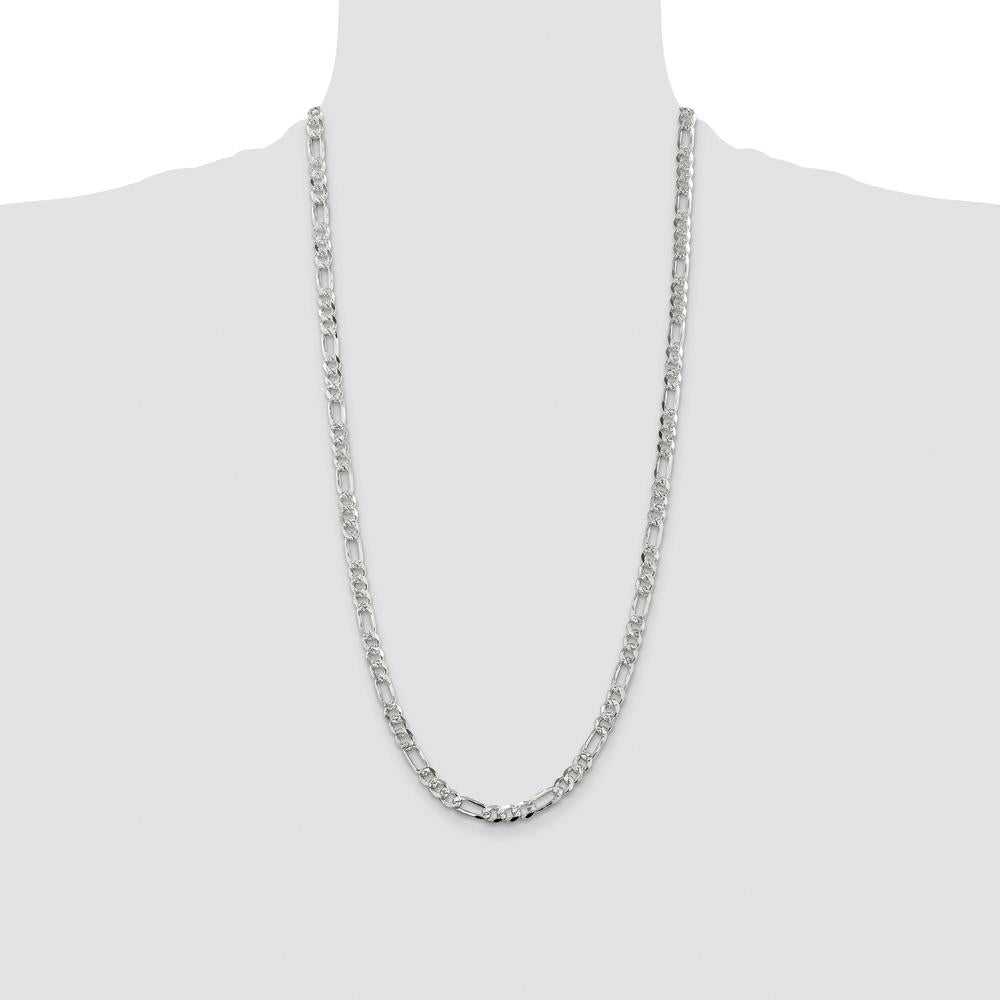 925 Sterling Silver Rhodium-Plated 28" Pave Flat Figaro Chain - 5.5mm Width by Lumare Gioia