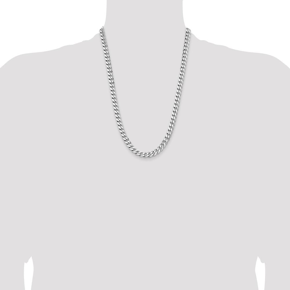 925 Sterling Silver Rhodium-Plated 7.5mm Curb Chain Necklace - 24 Inches by Lumare Gioia