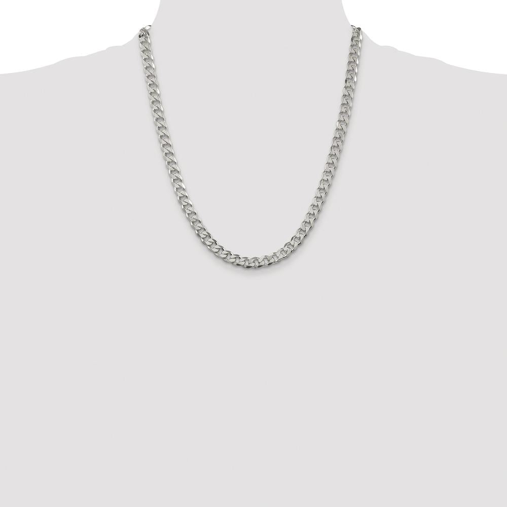 925 Sterling Silver Rhodium-Plated 7mm Pavé Curb Chain Necklace - 22 inches by Lumare Gioia