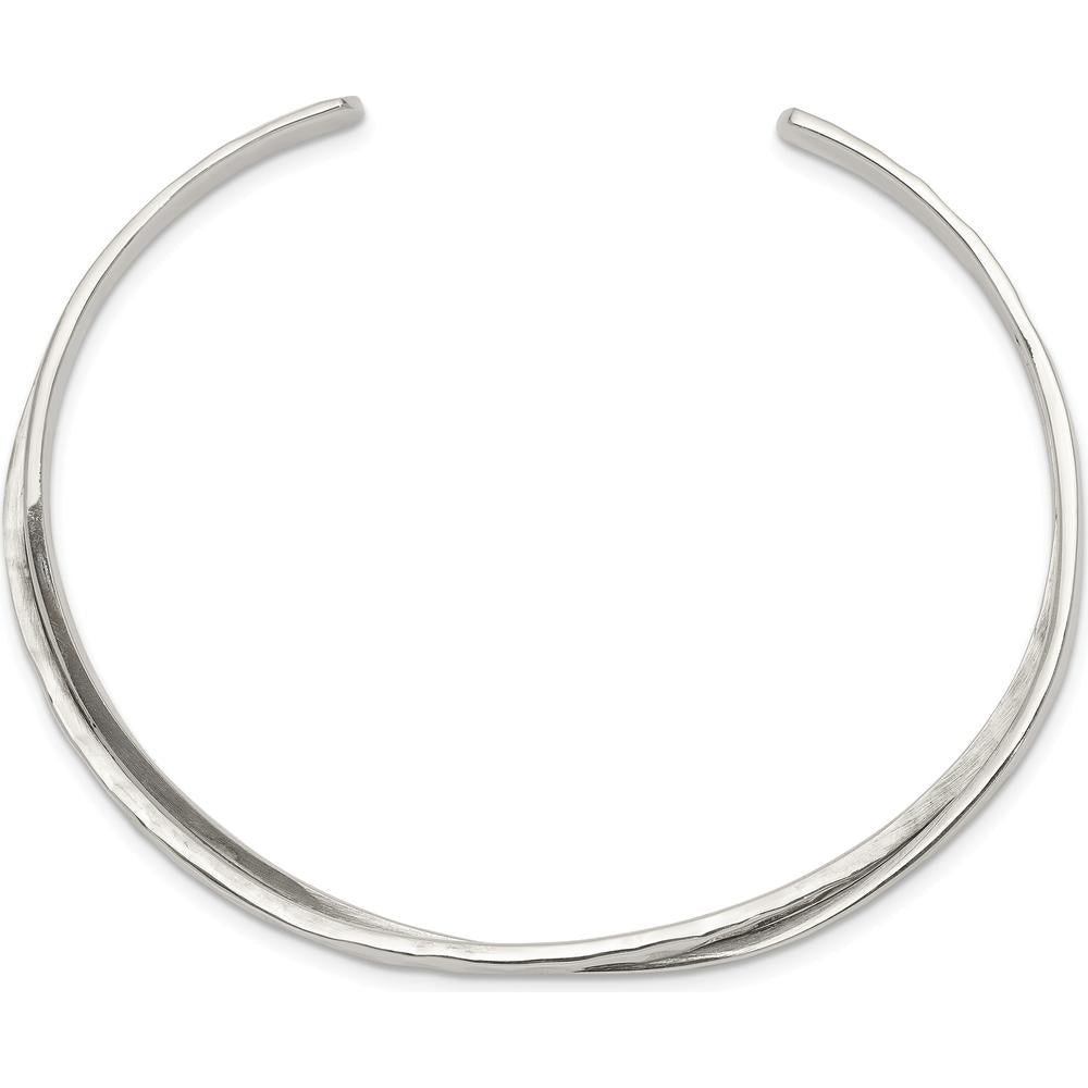 925 Sterling Silver Rhodium-Plated Hammered Texture Cuff Bracelet - 3mm Width by Lumare Gioia