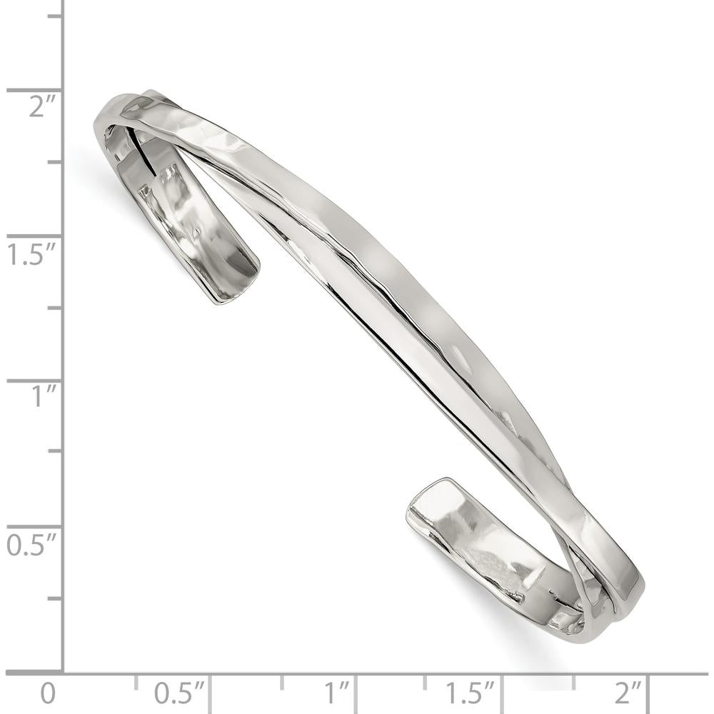 925 Sterling Silver Rhodium-Plated Hammered Texture Cuff Bracelet - 3mm Width by Lumare Gioia
