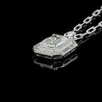 9K White Gold Pendant with 5.02 Carat Emerald Cut Lab Diamond and Mixed Shape Diamond Halo - 13.48 Carat Total Diamond Weight - Covaloro Fine Jewelry