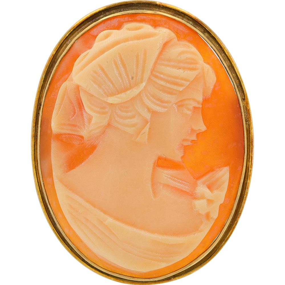 9K Yellow Gold English Lady Oval Cameo Necklace - Estate Vintage Style
