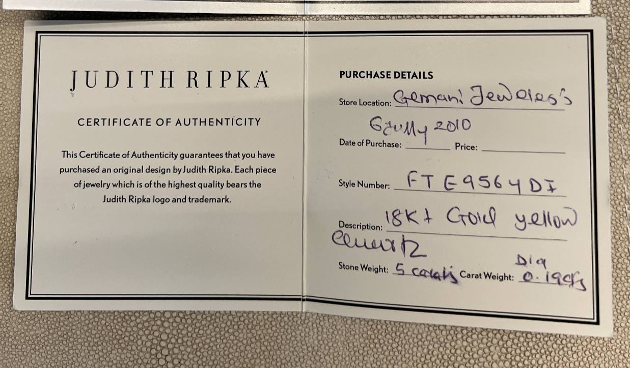 Judith Ripka 18K Yellow Gold Drop Earrings with 5 Carat Citrine Center and 0.199 Carat Yellow and White Diamonds