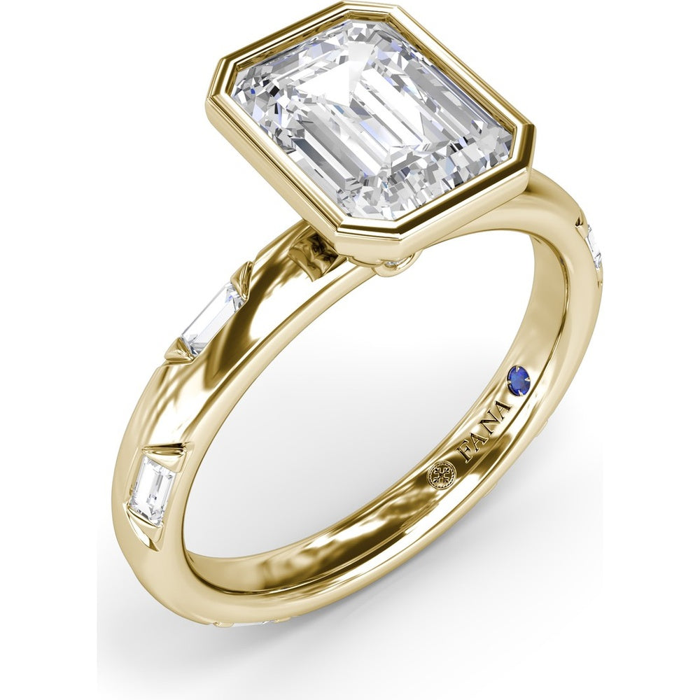 Abstract Emerald Cut Engagement Ring Setting with Baguette Diamonds by Fana - 0.27 Carat Total Diamond Weight