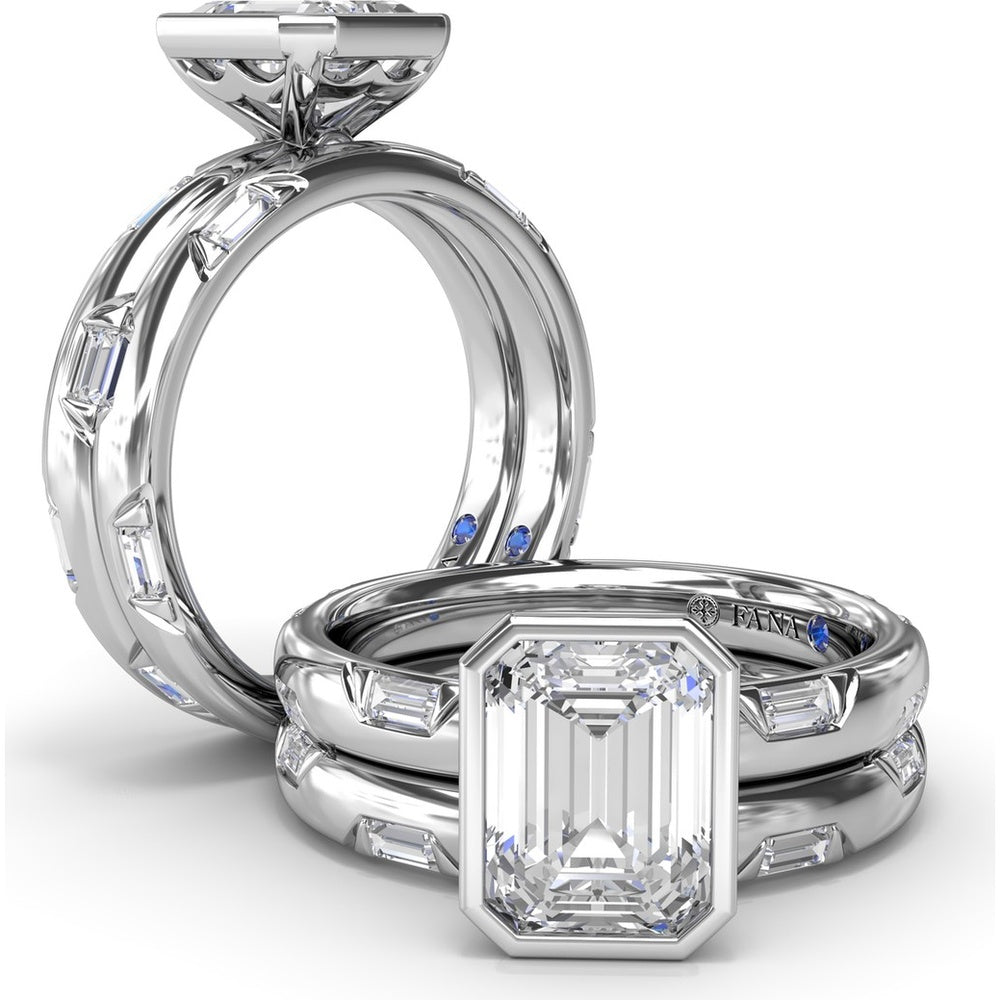 Abstract Emerald Cut Engagement Ring Setting with Baguette Diamonds by Fana - 0.27 Carat Total Diamond Weight