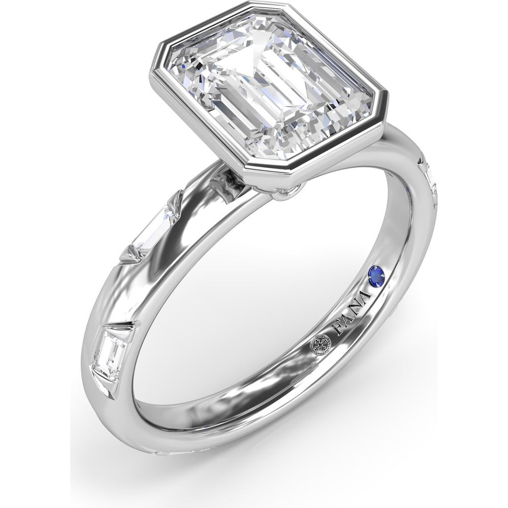 Abstract Emerald Cut Engagement Ring Setting with Baguette Diamonds by Fana - 0.27 Carat Total Diamond Weight